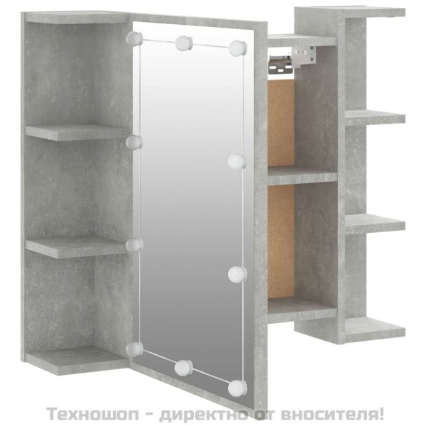 Огледален шкаф с LED, бетонно сив, 70x16,5x60 см
