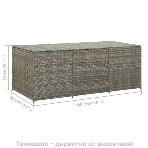 Градински сандък за съхранение, полиратан, 180x90x70 см, сива