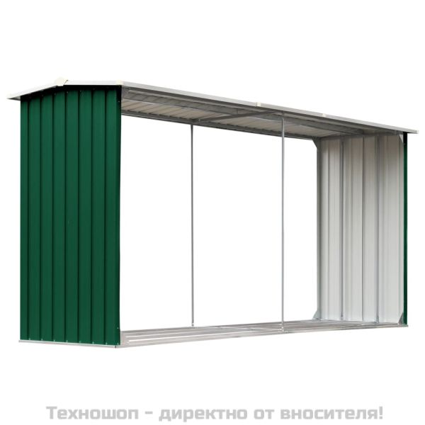 Навес за дърва, поцинкована стомана, 330x92x153 см, зелен