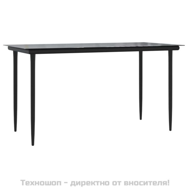 Градински трапезен комплект, 5 части, черен, полиратан