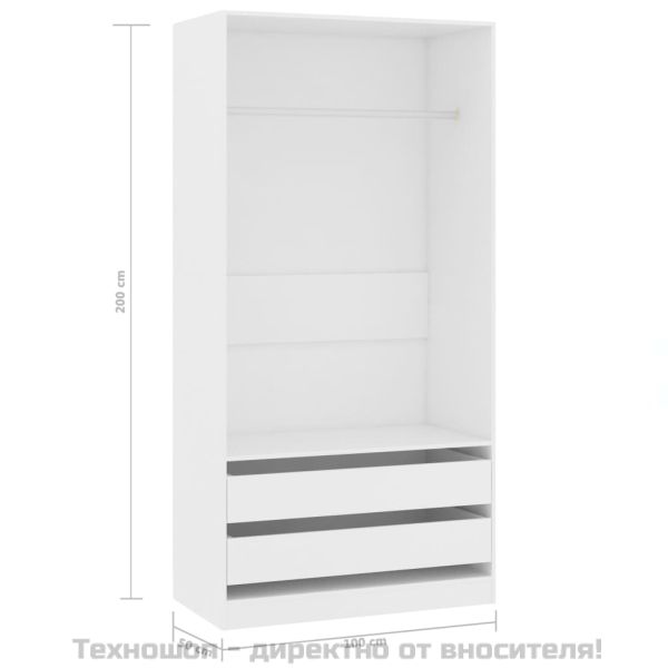 Гардероб, бял, 100x50x200 см, ПДЧ