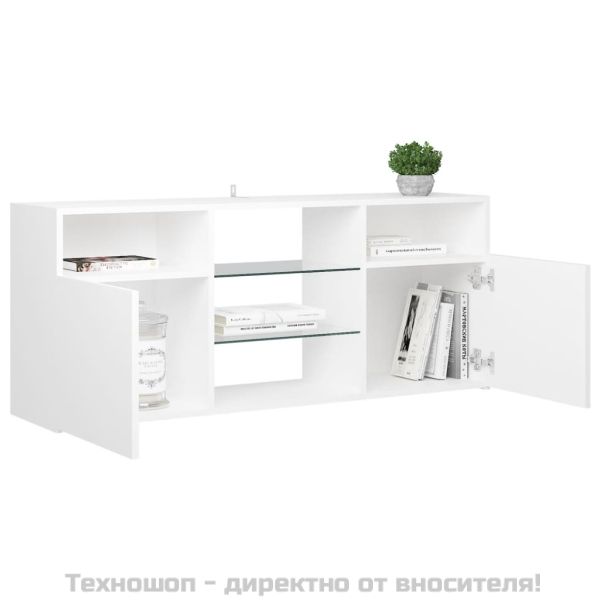ТВ шкаф с LED осветление, бял, 120x30x50 см