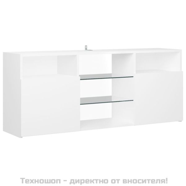ТВ шкаф с LED осветление, бял, 120x30x50 см
