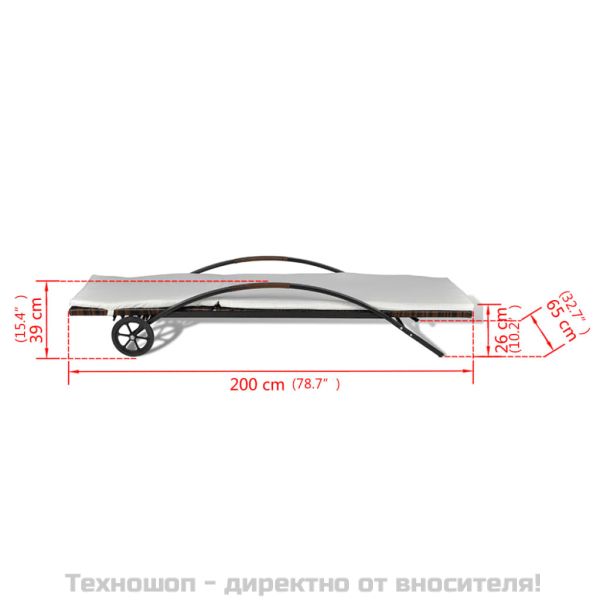 Шезлонги с маса, полиратан, кафяви