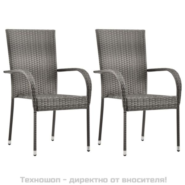 Стифиращи външни столове, 2 бр, сиви, полиратан