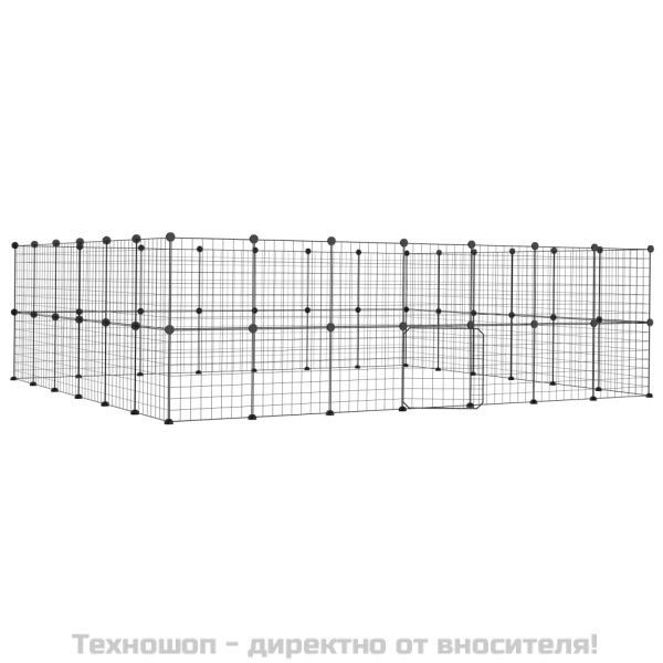 Клетка за животни с врата, 52 панела, черна, 35x35 см, стомана