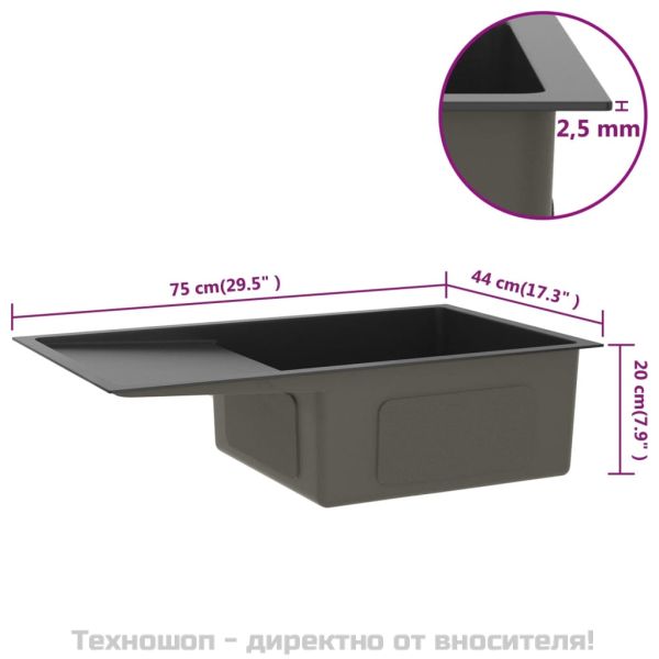 Ръчно изработена кухненска мивка, черна, неръждаема стомана