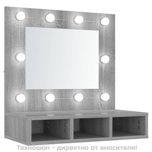 Огледален шкаф с LED, Сив сонома, 60x31,5x62 см
