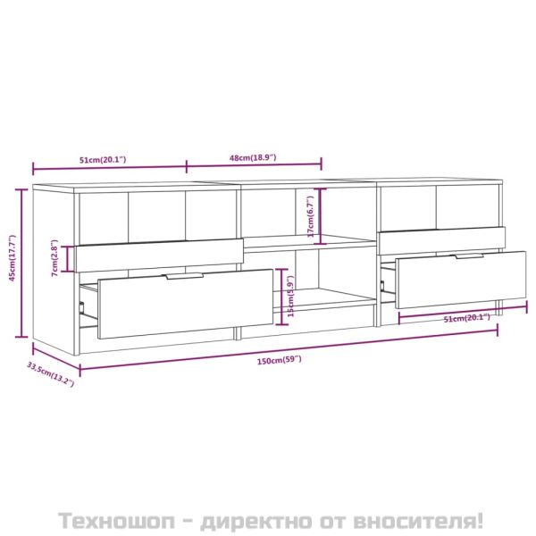 ТВ шкаф, бетонно сив, 150x33,5x45 см, инженерно дърво