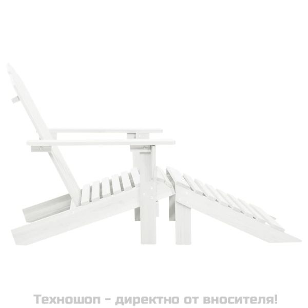 Градински стол с табуретка, дърво, бял