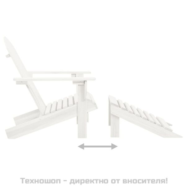 Градински стол с табуретка, дърво, бял