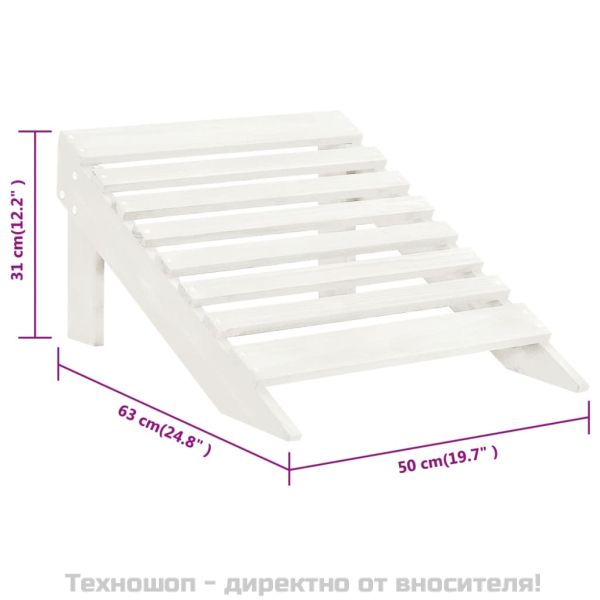 Градински стол с табуретка, дърво, бял