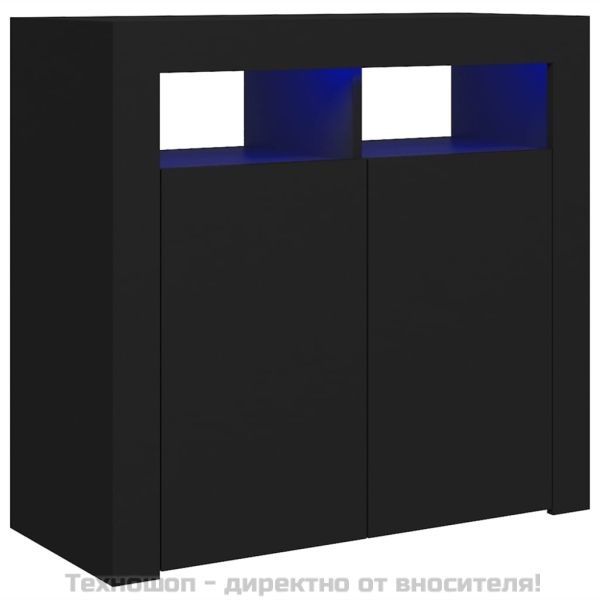 Сайдборд с LED светлини, черен, 80x35x75 см