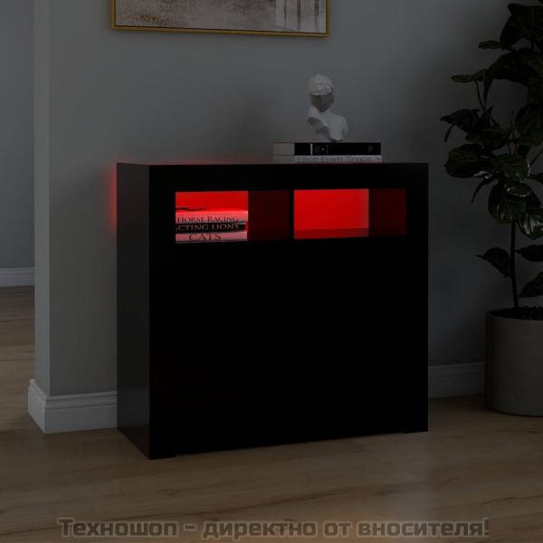 Сайдборд с LED светлини, черен, 80x35x75 см