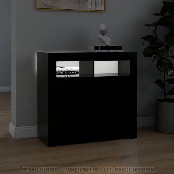 Сайдборд с LED светлини, черен, 80x35x75 см