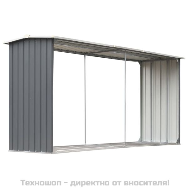 Навес за дърва, поцинкована стомана, 330x92x153 см, сив