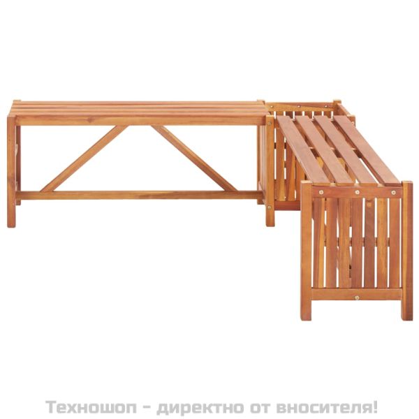 Градинска ъглова пейка с плантер, 117x117x40 cм, акация масив