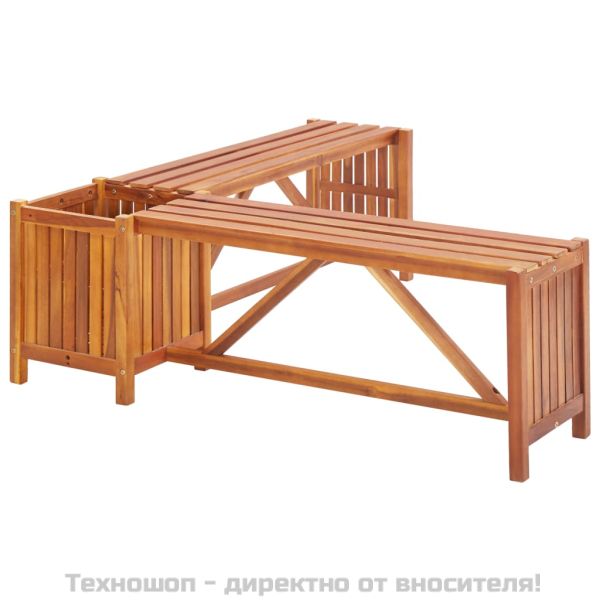 Градинска ъглова пейка с плантер, 117x117x40 cм, акация масив