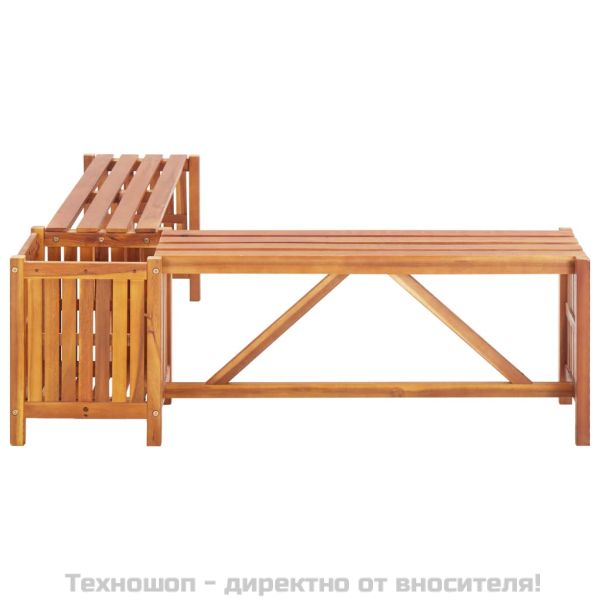 Градинска ъглова пейка с плантер, 117x117x40 cм, акация масив