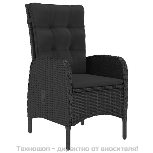 Градински трапезен комплект, 5 части, полиратан и стъкло, черен