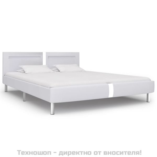 Рамка за легло с LED, бяла, изкуствена кожа, 180x200 cм