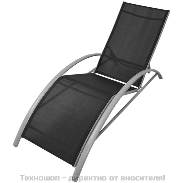 Шезлонги с чадър, алуминий, черни