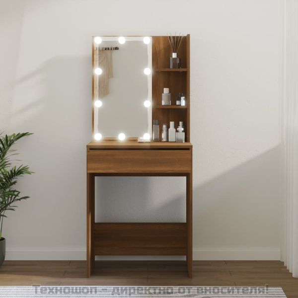 Тоалетка с LED, кафяв дъб, 60x40x140 см