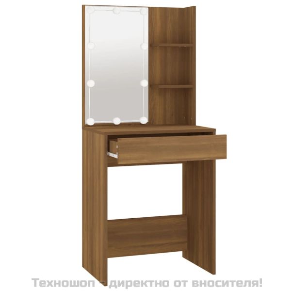 Тоалетка с LED, кафяв дъб, 60x40x140 см