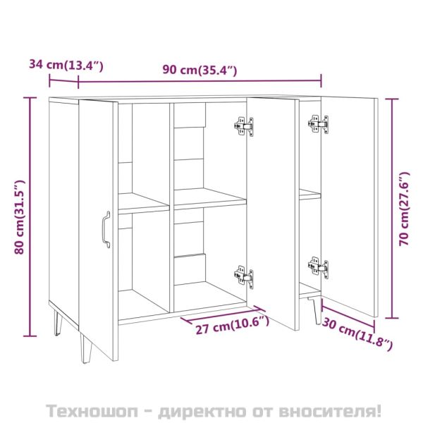 Сайдборд, опушен дъб, 90x34x80 см, инженерно дърво