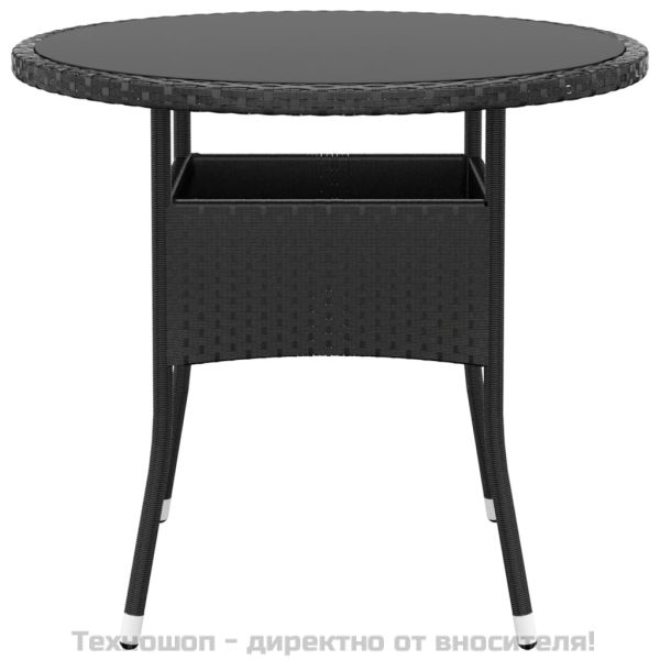 Градински трапезен комплект, 3 части, полиратан, черен