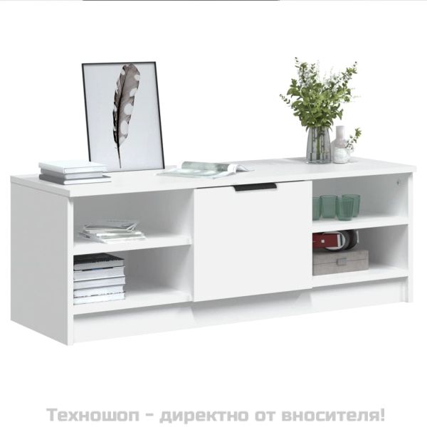 ТВ шкаф, бял, 102x35,5x36,5 см, инженерно дърво