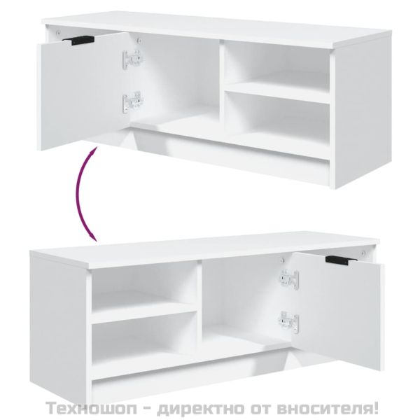 ТВ шкаф, бял, 102x35,5x36,5 см, инженерно дърво
