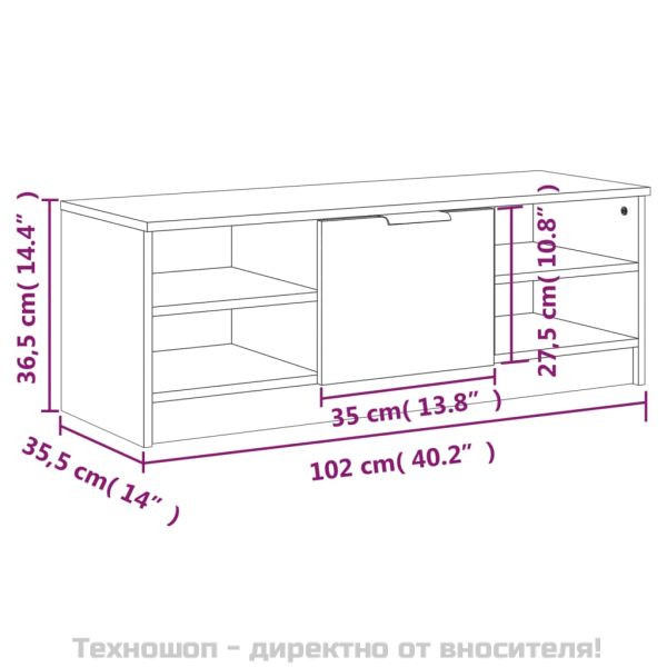 ТВ шкаф, бял, 102x35,5x36,5 см, инженерно дърво