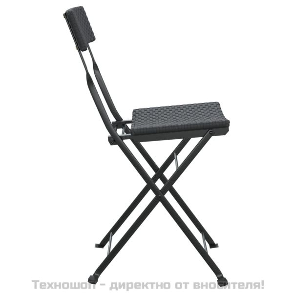 Сгъваеми бистро столове, 8 бр, черни, полиратан и стомана