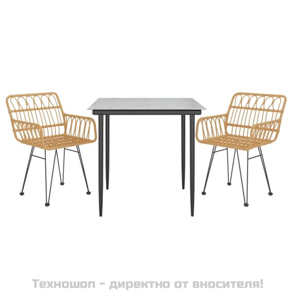 Градински трапезен комплект, 3 части, полиратан