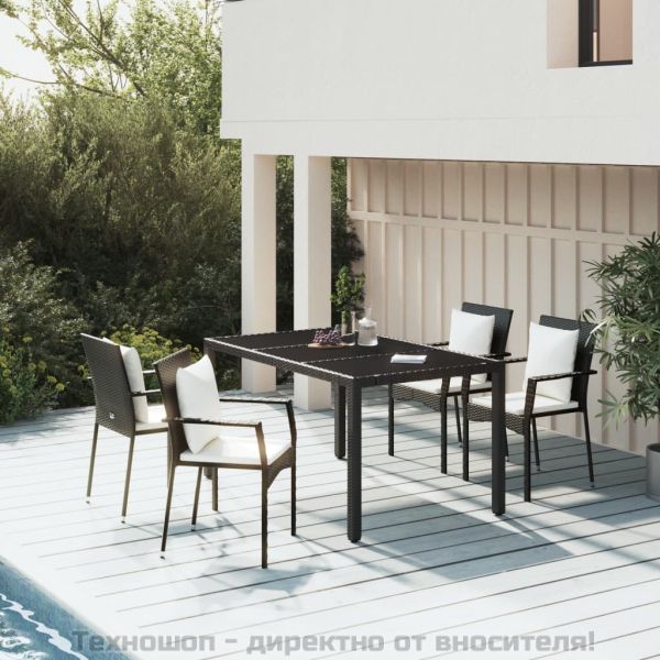 Градински трапезен комплект възглавници 5 части черен полиратан
