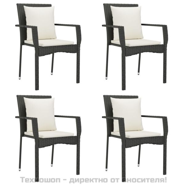 Градински трапезен комплект възглавници 5 части черен полиратан