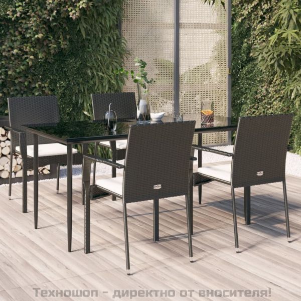 Градински трапезен комплект възглавници 5 части черен полиратан