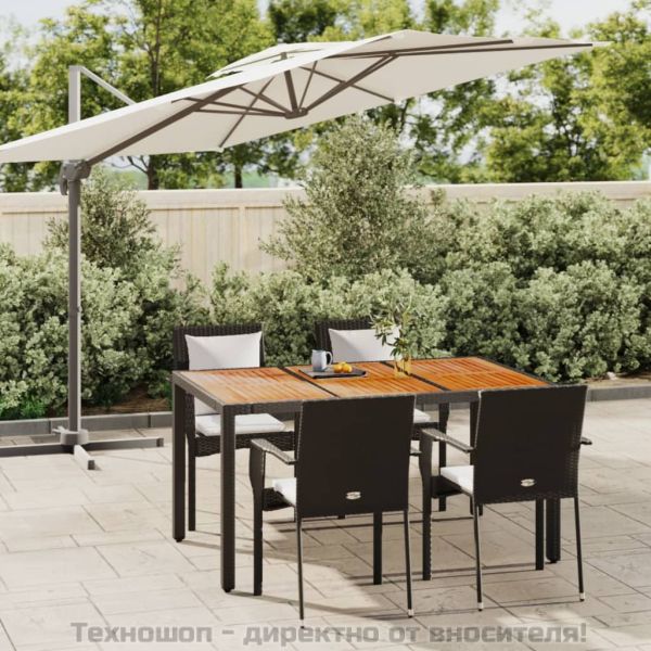 Градински трапезен комплект възглавници 5 части черен полиратан