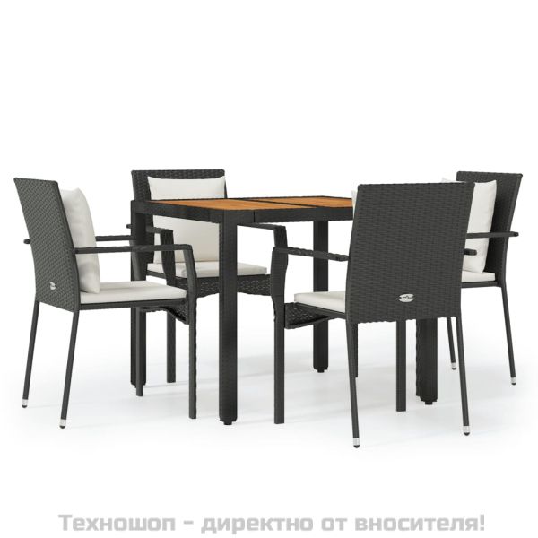 Градински трапезен комплект възглавници 5 части черен полиратан