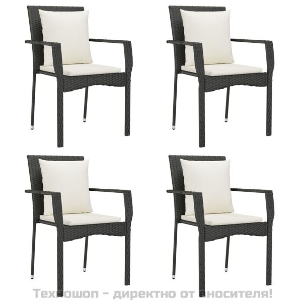 Градински трапезен комплект възглавници 5 части черен полиратан