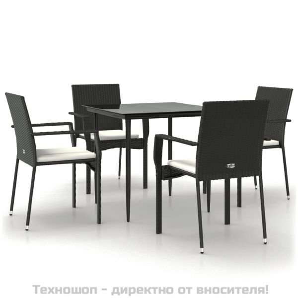 Градински трапезен комплект възглавници 5 части черен полиратан