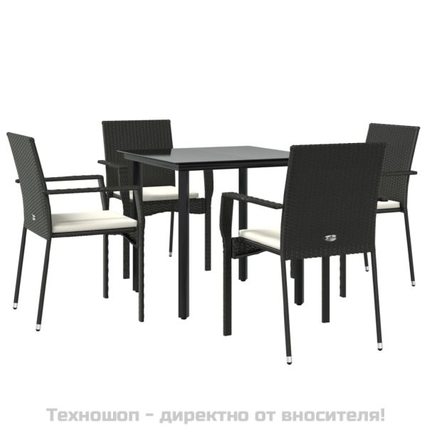 Градински трапезен комплект възглавници 5 части черен полиратан