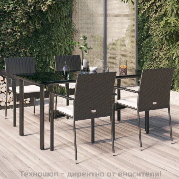 Градински трапезен комплект възглавници 5 части черен полиратан