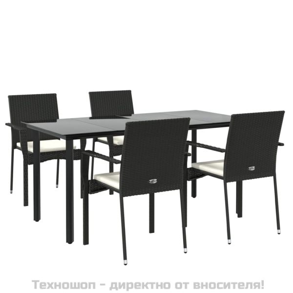Градински трапезен комплект възглавници 5 части черен полиратан