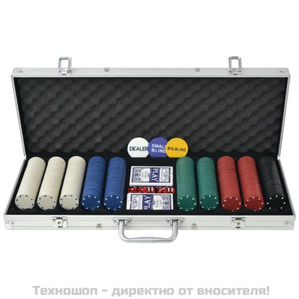 Покер комплект с 500 чипа, алуминий