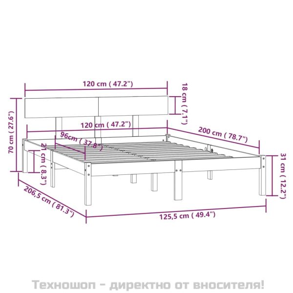 Рамка за легло, бяла, бор масив, 120х200 см