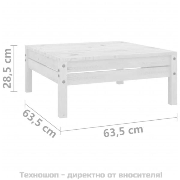 Градинска табуретка, бяла, борово дърво масив