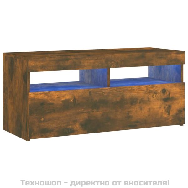 ТВ шкаф с LED осветление, опушен дъб, 90x35x40 см