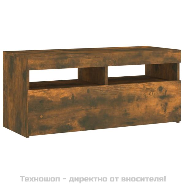 ТВ шкаф с LED осветление, опушен дъб, 90x35x40 см